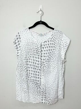 Boden Swallow Bird Print Top Blouse white taupe